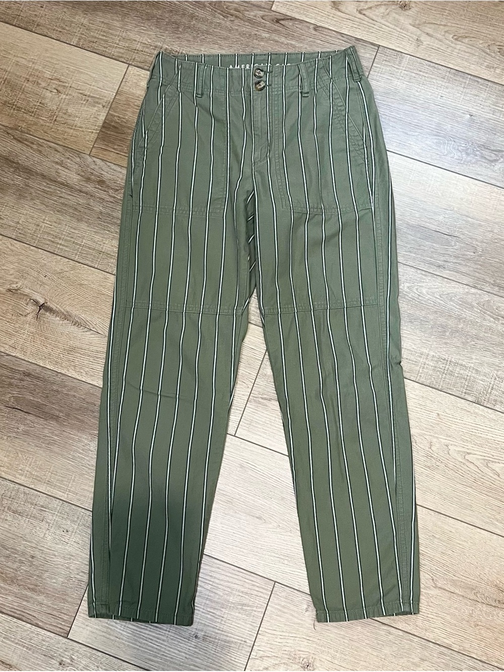 American Eagle 100% Cotton Olive Green Pinstriped Pants Size 0